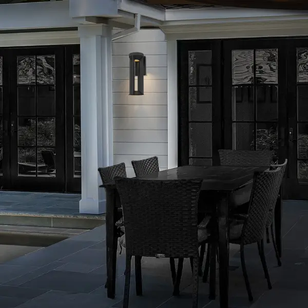 The Aura 16" wall sconce combines robust modern design with practical versatility. Its sleek aluminum frame and wet location rating make it ideal for any outdoor setting, while 3-CCT control allows customizable lighting temperatures. - alternate view