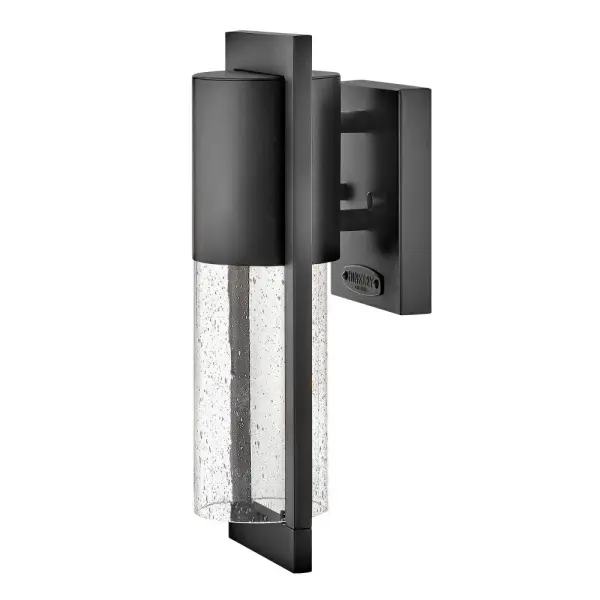 Shelter’s minimalist style in aluminum creates a chic, dramatic statement as the light from above grazes through its clear seedy glass. Shelter comes standard Dark Sky compliant.