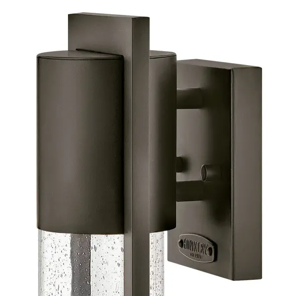 Shelter’s minimalist style in aluminum creates a chic, dramatic statement as the light from above grazes through its clear seedy glass. Shelter comes standard Dark Sky compliant. - alternate view