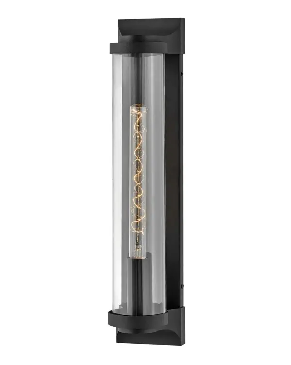 Take the indoor style of statement sconces outside. Drawing inspiration from the bygone era, Pearson emanates a feeling of nostalgia right outside your door. Featuring cast symmetrical end caps and clear cylindrical glass, Pearson combines the vintage look with a sleek backplate for the most sophisticated illumination in your outdoor living area. Available in a Burnished Bronze or Textured Black finish.