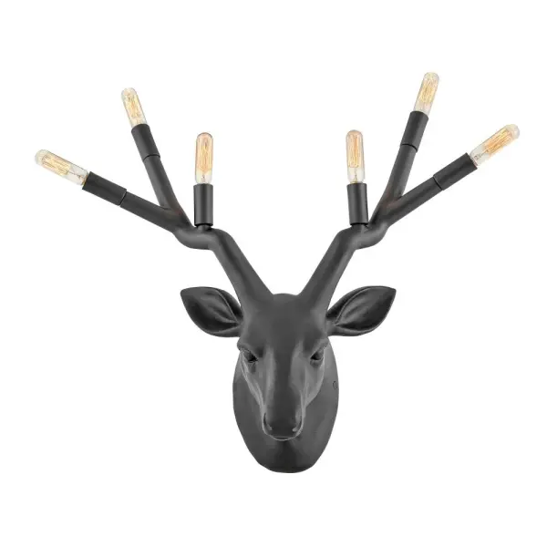Yes, deer! A playful, contemporary take on traditional lodge décor, Stag is an over scaled sconce big on style. Featured in Black, Chalk White, or Distressed Brass, Stag bounds into any space with illumination and charm all-in-one. Sconces feature a removeable black cord with on/off switch to suit anywhere you choose to roam. - alternate view