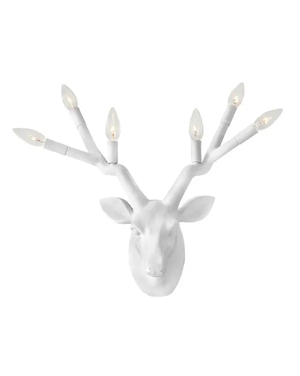 Yes, deer! A playful, contemporary take on traditional lodge décor, Stag is an over scaled sconce big on style. Featured in Black, Chalk White, or Distressed Brass, Stag bounds into any space with illumination and charm all-in-one. Sconces feature a removeable black cord with on/off switch to suit anywhere you choose to roam.