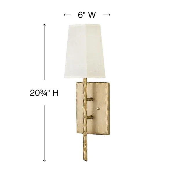 Tress approaches style from a different angle. The off-white textured fabric shade is bias-cut and framed in overlapping, hammered metal rods of Champagne Gold or Forged Iron. This simple structure translates into a sophisticated trapezoidal prism. Tress uses this natural look to add an organic feel to transitional decor. - alternate view