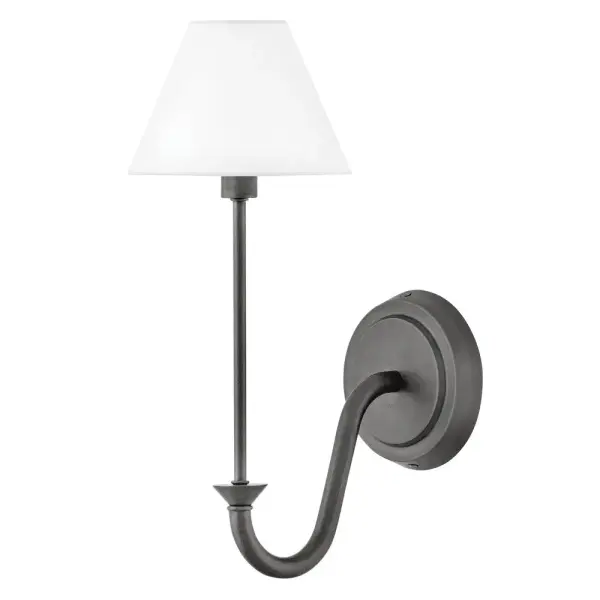 Inspired by traditional lighting styles, Greta complements its slim, contemporary silhouette with timeless details and classic finishes. A tapered, off-white linen shade softly diffuses light, filling your space with a warm ambiance. - alternate view