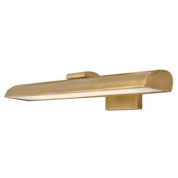 A uniquely shaped transitional task light, Alston creates a calming glow with warm integrated LEDs. Its bold, wide profile in Heritage Brass or Heritage Brass with Black seamlessly complements refined home décor, adding timeless sophistication to your living space or bathroom with an ambient glow.