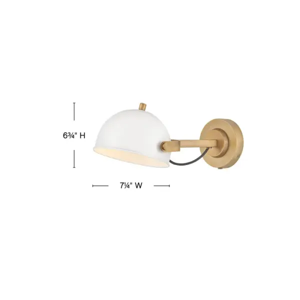 A modern bedside sconce with a vintage feel, Spence’s adjustable, rotating shade, painted white interior, and convenient on/off switch create the ideal reading or task light. Heritage Brass details and removable, black, fabric-wrapped cord complement a Black Oxide or Chalk White finish. - alternate view