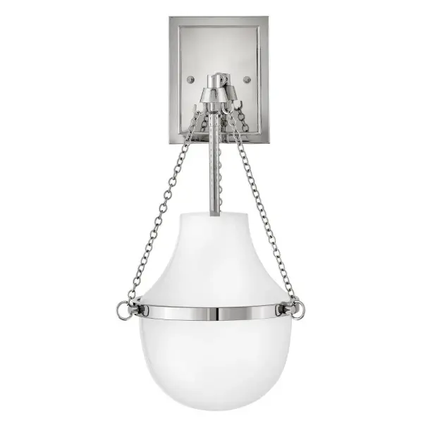 Fusing a sculpted, modern form with classically styled details, Collins features a transitional teardrop shade crafted from blown, Cased Opal glass. A central metal band and delicate chain uprights are available in Black Oxide, Heritage Brass, Heritage Bronze, or Polished Nickel finishes. - alternate view
