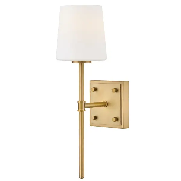 Saunders boasts a striking yet effortless appeal, blending traditional elements with captivating, midcentury modern details. A spoked silhouette and decorative stem holders are finished in Black and Lacquered Brass, paired with blown, etched opal glass shades.