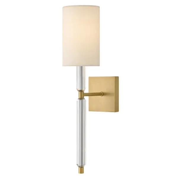 Glamorous cinched crystal stems are the focal point of Anika’s alluring silhouette. A columnar White Linen shade diffuses bright yet soft illumination, creating a luxuriously sophisticated look.