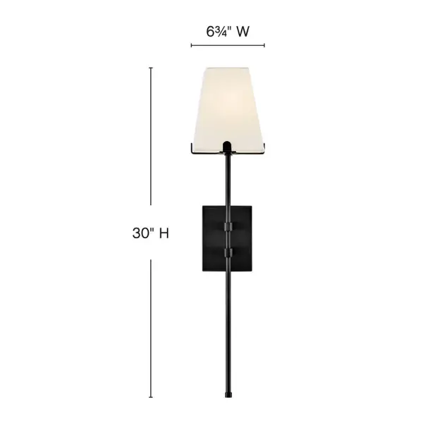 Tall and minimalist Benton’s simply chic silhouette easily complements any space or décor style. White hardback linen shades are supported by a slim stem and prongs in a Black or Lacquered Brass finish. - alternate view