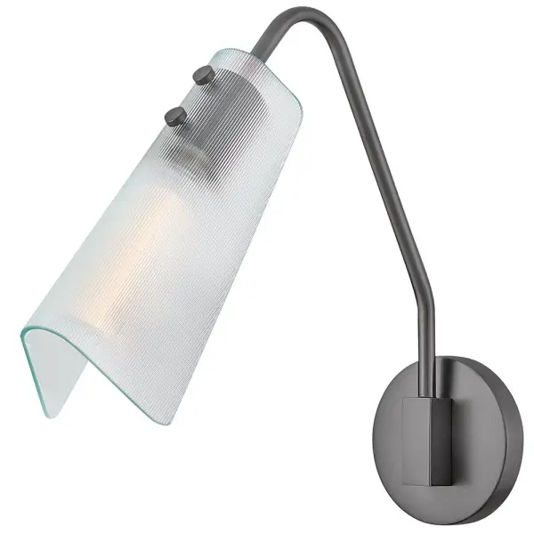 A stunning midcentury treasure, Altman’s industrial style is complemented by a large, folded glass shade at the end of an articulating arm. Ribbed smoked glass or clear glass softly diffuses and directs illumination to accentuate your surrounding space and décor.