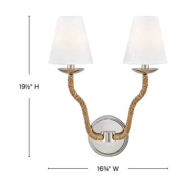Add a touch of subtle coastal texture and transitional elegance to your décor. Harwich is crafted with slim, softly waved arms wrapped in natural fiber rope for added tactile richness. Contrasting bobeches, canopy, and decorative chain add contemporary accents with a Polished Nickel finish. - alternate view
