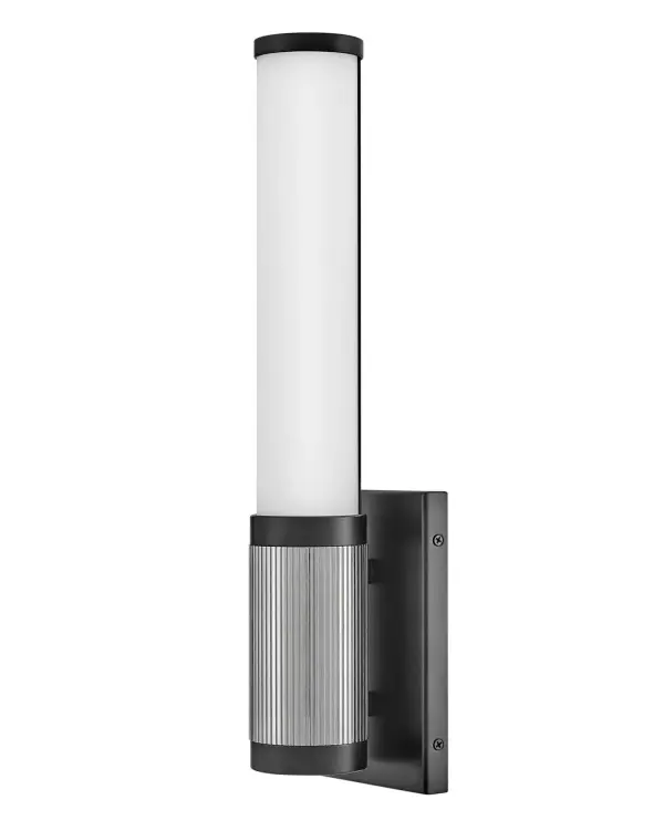 A timeless and tailored design with versatile, two-toned finish options ensures Zevi will shine among various décors. Both industrial in form and transitional in style, Zevi features a striking, signature ribbed cuff that centers an etched opal glass baton. This integrated LED sconce can be mounted vertically and horizontally and comes in three finish combinations. - alternate view