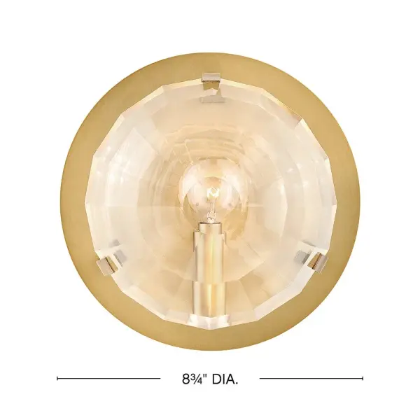 The Nala sconce combines traditional elegance with striking optic-crystal lenses that create beautiful light refraction. Its compact 8.75" size makes it perfect for smaller spaces while the Heritage Brass finish adds warmth and sophistication. - alternate view
