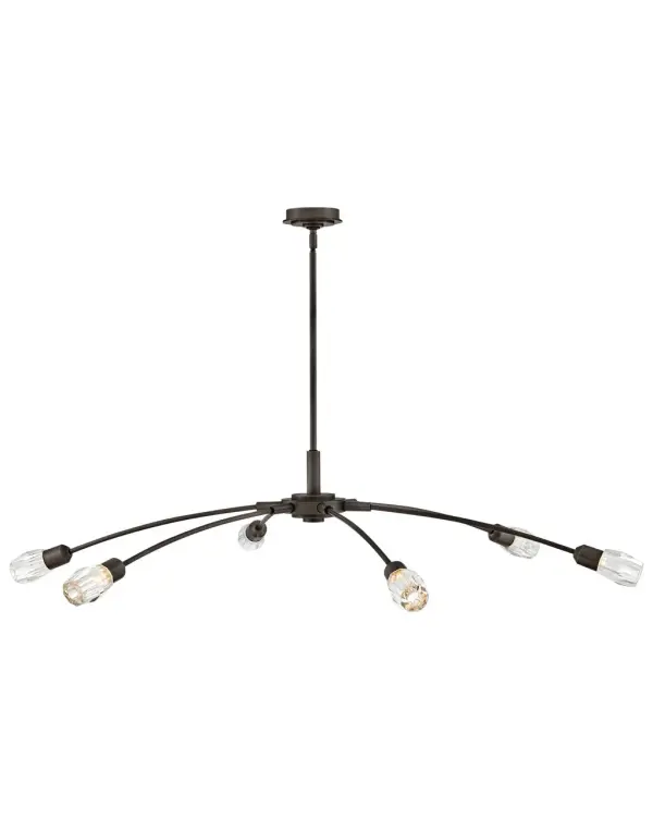 The Atera chandelier commands attention with its impressive 60-inch span and sophisticated blend of transitional and modern design. Cut crystal accents elevate the Black Oxide finish, creating a high-impact focal point perfect for grand spaces.