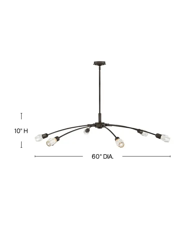 The Atera chandelier commands attention with its impressive 60-inch span and sophisticated blend of transitional and modern design. Cut crystal accents elevate the Black Oxide finish, creating a high-impact focal point perfect for grand spaces. - alternate view