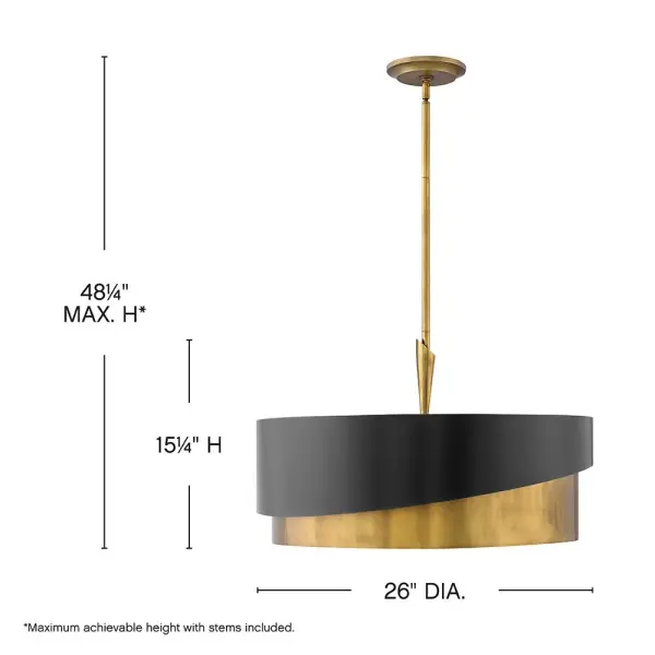 The GIGI chandelier makes a bold statement with its asymmetrical silhouette and chic Heritage Brass and Satin Black finish combination. Sleek lines deliver glamour and sophistication for contemporary interiors. - alternate view