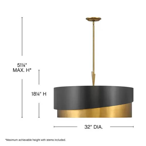 The GIGI chandelier makes a bold statement with its asymmetrical silhouette and chic Heritage Brass and Satin Black finish. Sleek lines deliver glamour and sophistication, perfect for modern and transitional interiors. - alternate view