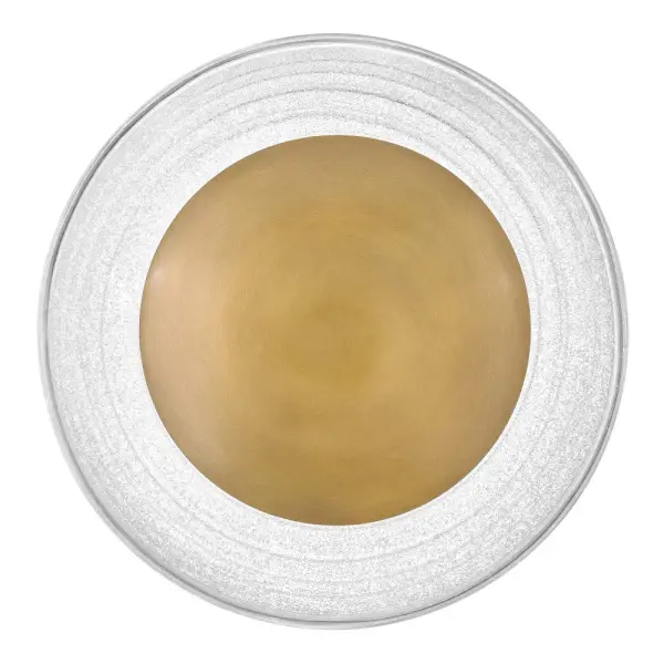Precisely crafted with a concentric modern shape, Haven’s pressed art glass and Heritage Brass metal cap are expertly molded by lighting artisans to ensure exact proportions. Once formed, the heated glass is dusted with fine glass powder that sparkles in the glow from integrated Warm Dim LEDs. - alternate view