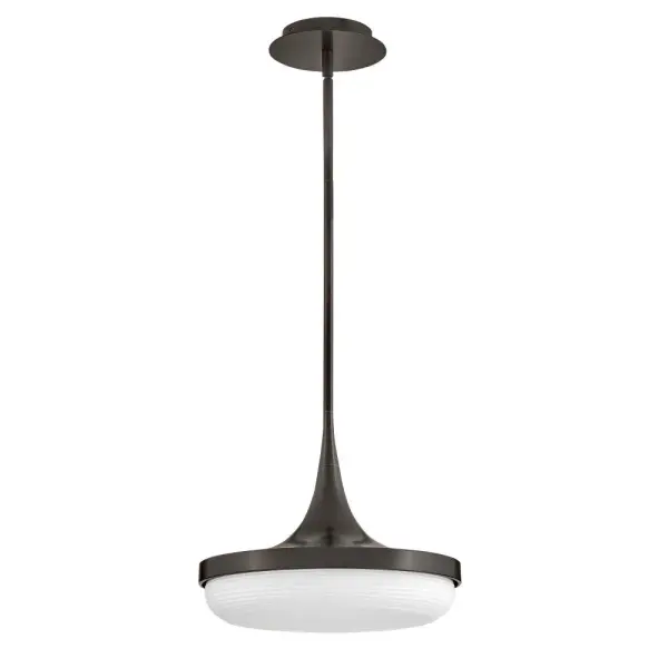 The Elsa pendant combines striking tapered form with detailed ribbed glass and a floating canopy design. Its Black Oxide finish and convertible mounting offer flexibility for transitional to modern interiors.