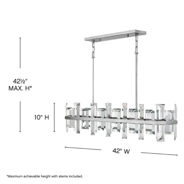 The Odette transforms any space into a luxurious showcase with its emerald-cut solid glass crystal panels and gleaming polished nickel finish. This 42-inch linear chandelier delivers breathtaking sparkle and modern sophistication. - alternate view