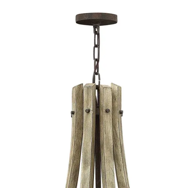 The Middlefield chandelier delivers impressive scale and rustic elegance with its 48-inch open frame design. Distressed weathered ash wood and iron rust finish create authentic farmhouse charm, while the two-tier construction provides substantial visual impact for grand spaces. - alternate view