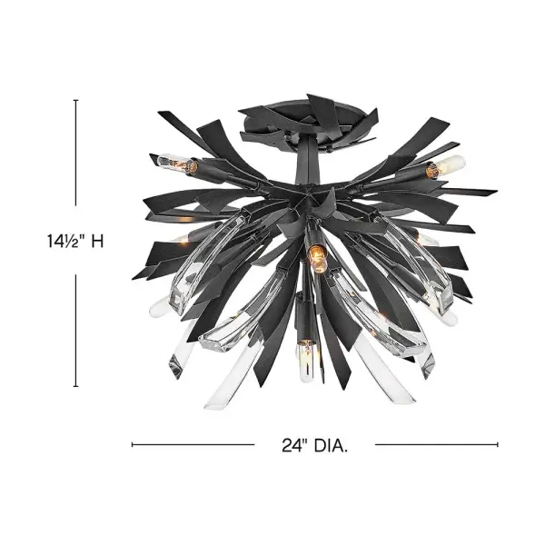 The Vida semi-flush mount delivers high-impact contemporary style with sculptural metalwork and crystal accents. Its dramatic design and unique canopy detailing make it a showstopping focal point for modern interiors. - alternate view