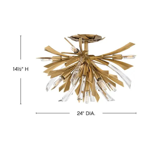 The Vida semi-flush mount delivers high-impact contemporary style with its sculptural design, crystal accents, and unique canopy detailing. At 24 inches wide, it commands attention while maintaining elegant proportions. - alternate view
