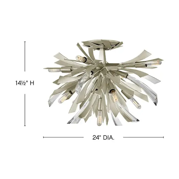 The Vida semi-flush mount delivers high-impact style with its sculptural crystal accents and unique canopy detailing. At 24 inches wide, this statement fixture brings contemporary drama to medium-sized spaces. - alternate view