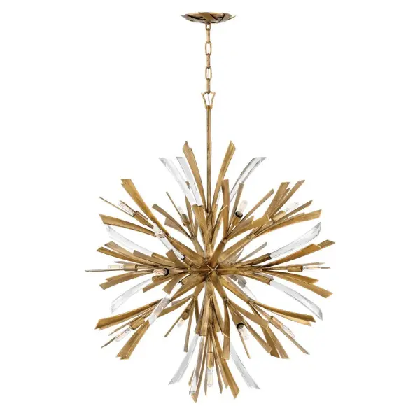 The Vida Large Orb Chandelier commands attention with its flourishing contemporary design and crystal embellishments. At 36 inches wide, this substantial fixture delivers high drama while maintaining refined sculptural elegance.