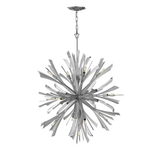 The Vida Large Orb Chandelier combines sculptural modern design with sparkling crystal accents to create a show-stopping focal point. Its 36-inch diameter and unique canopy detailing deliver high-impact style for spacious interiors.