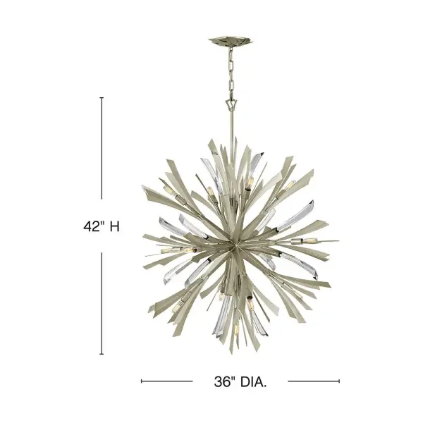 The Vida Large Orb Chandelier combines sculptural modern design with sparkling crystal accents to create a show-stopping focal point. Its 36-inch diameter and unique canopy detailing deliver high-impact style for spacious interiors. - alternate view