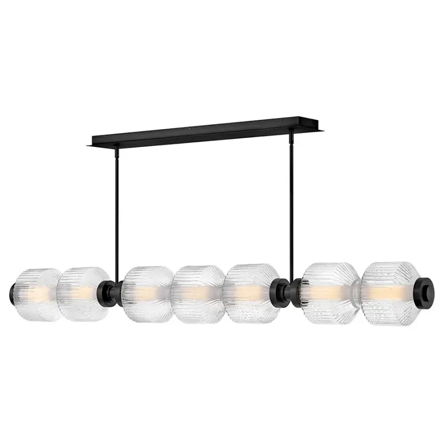 Glamorous Linear Chandelier with Textural Ribbed Glass and LED Efficiency - Image 1