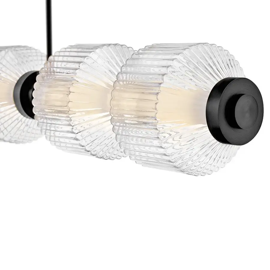 Glamorous Linear Chandelier with Textural Ribbed Glass and LED Efficiency - Image 5