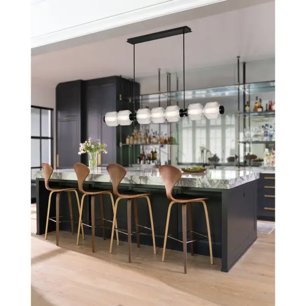 Glamorous Linear Chandelier with Textural Ribbed Glass and LED Efficiency - Image 8