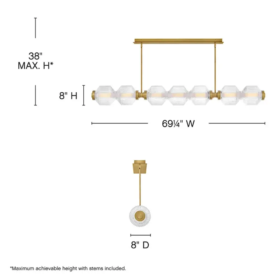 Glamorous Linear Chandelier with Textural Ribbed Glass and Brass Finish - Image 2