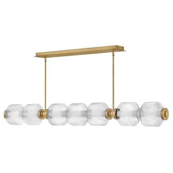 Glamorous Linear Chandelier with Textural Ribbed Glass and Brass Finish - Image 3