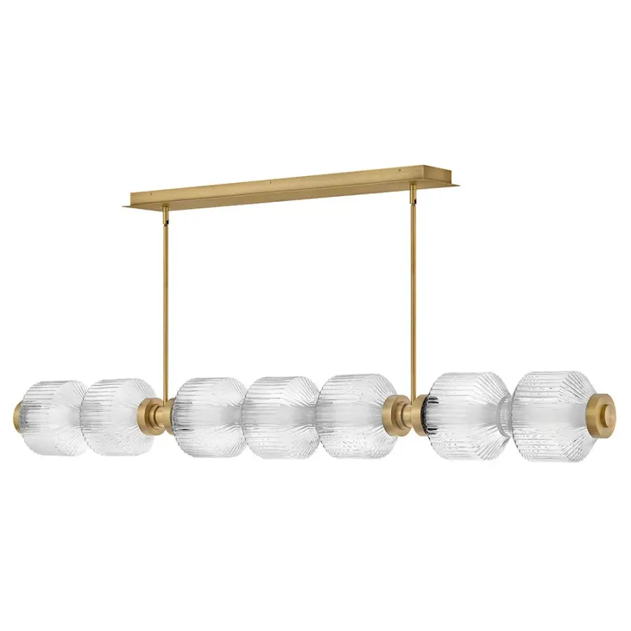 Glamorous Linear Chandelier with Textural Ribbed Glass and Brass Finish - Image 3