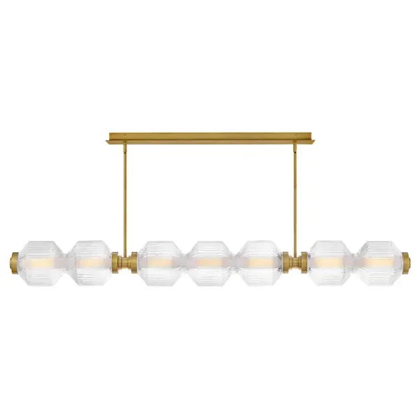 Glamorous Linear Chandelier with Textural Ribbed Glass and Brass Finish - Image 4
