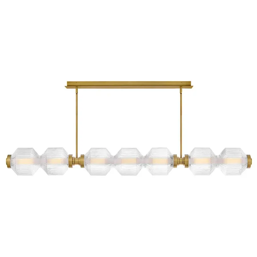 Glamorous Linear Chandelier with Textural Ribbed Glass and Brass Finish - Image 4