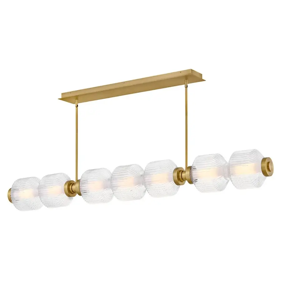 Glamorous Linear Chandelier with Textural Ribbed Glass and Brass Finish - Image 7