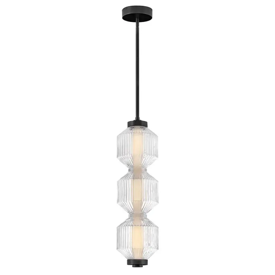 Glamorous Transitional Pendant with Textural Ribbed Glass - Image 1