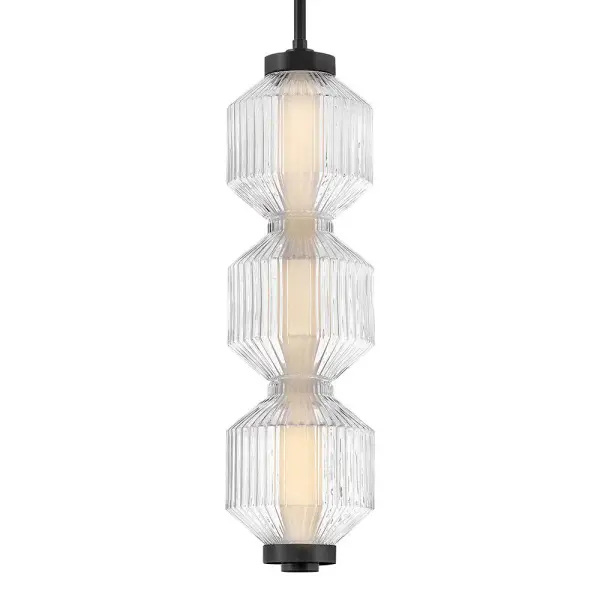 Glamorous Transitional Pendant with Textural Ribbed Glass - Image 5