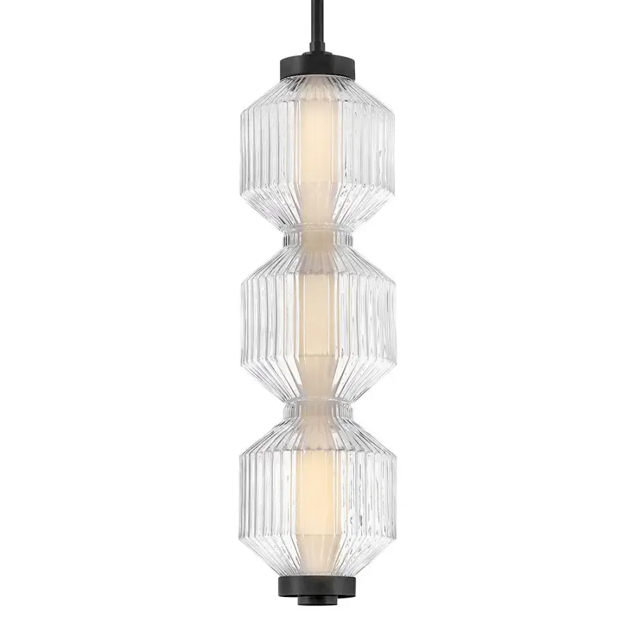 Glamorous Transitional Pendant with Textural Ribbed Glass - Image 5
