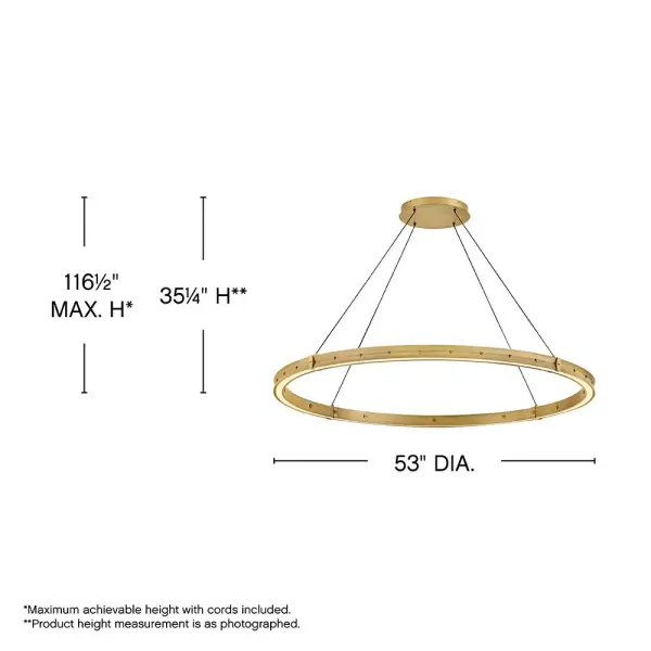 The Althea Extra Large Chandelier combines elegant minimalism with sophisticated brass detailing. Its 53-inch diameter and etched diffuser create warm, ambient lighting perfect for grand spaces. Decorative matching screws add refined detail. - alternate view