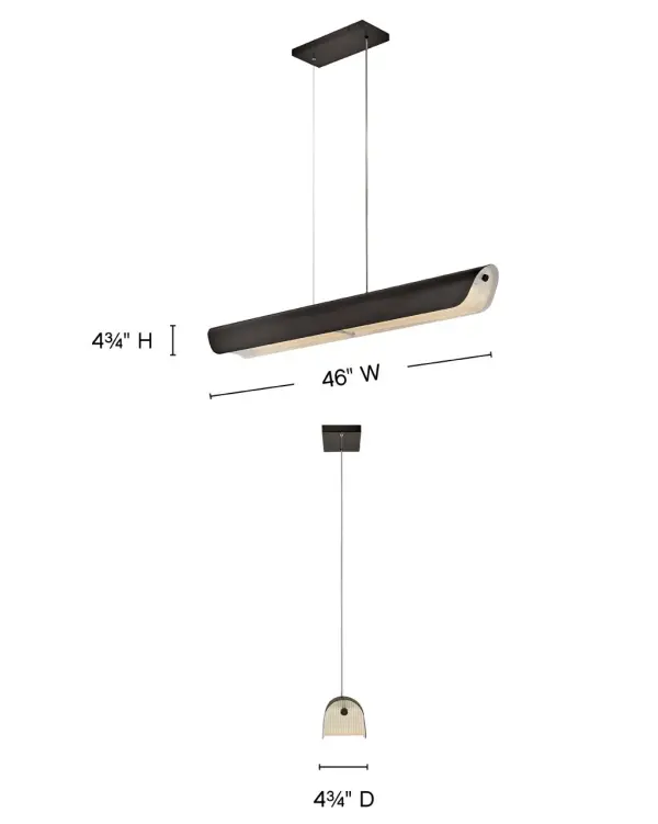 The Arco Medium Linear combines minimalist design with refined details. Its 46-inch folded metal shade features decorative knobs and heavy ribbed glass that beautifully diffuses integrated LED light for a sophisticated, modern aesthetic. - alternate view