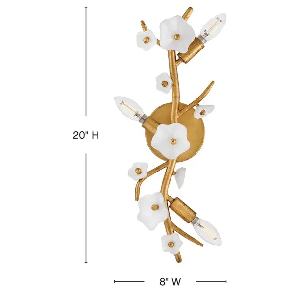 Azalea Large Three Light Sconce in Distressed Brass - Image 2