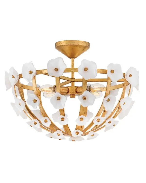 Azalea Medium Semi-Flush Mount in Distressed Brass - Image 1