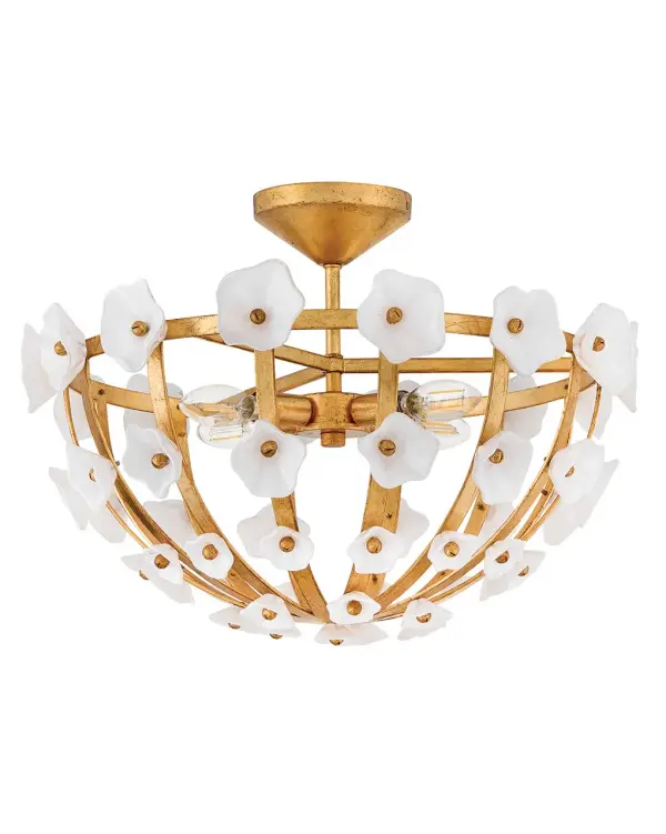 Azalea Medium Semi-Flush Mount in Distressed Brass - Image 2