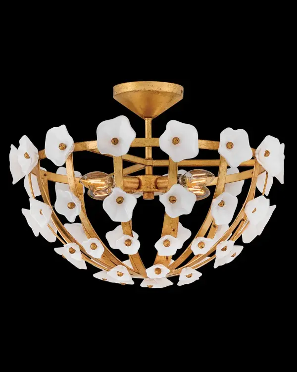 Azalea Medium Semi-Flush Mount in Distressed Brass - Image 5